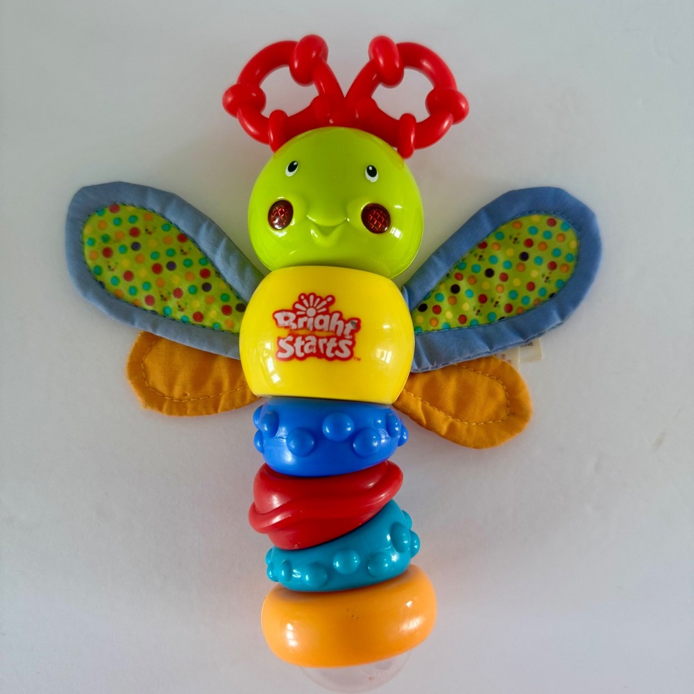Bright Starts Twisty Bug Dragonfly Butterfly Light Up Music Baby Rattle WORKS